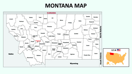 Montana Map. Political map of Montana with boundaries in white color.