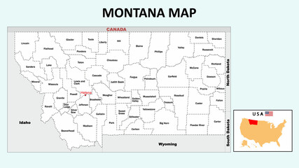 Montana Map. Political map of Montana with boundaries in white color.
