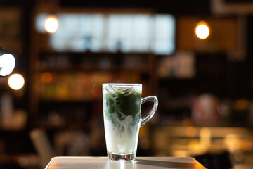 dark matcha in latte of cafe mood