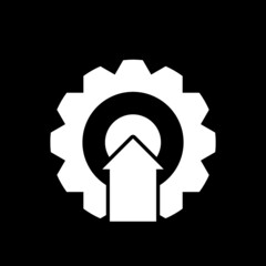 Arrow growth gear business icon isolated on dark background