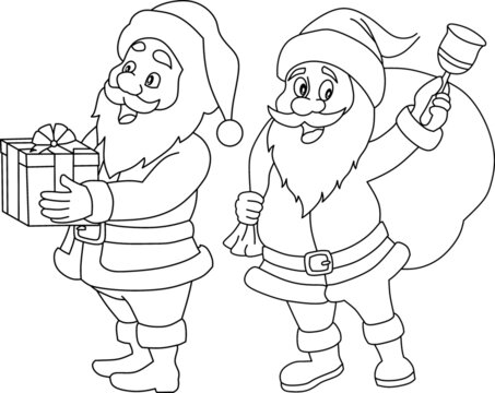 vector image of santa claus set, holding gifts.