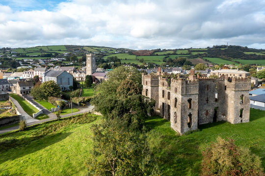 Aerial view of the historic town of Raphoe and the castle remains in County Donegal - Ireland