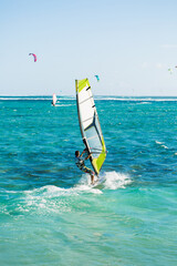 Windsurfers on the Le Morne beach in Mauritius