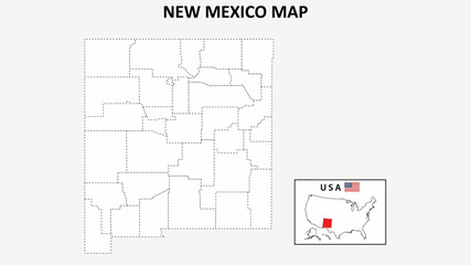 New Mexico Map. State and district map of New Mexico. Political map of New Mexico with outline and black and white design.