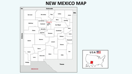 New Mexico Map. Political map of New Mexico with boundaries in white color.