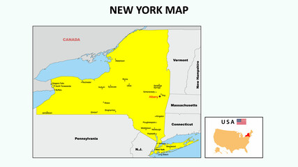 New York Map. State and district map of New York. Political map of New York with the major district