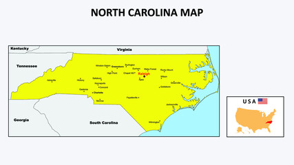 North Carolina Map. State and district map of North Carolina. Political map of North Carolina with the major district