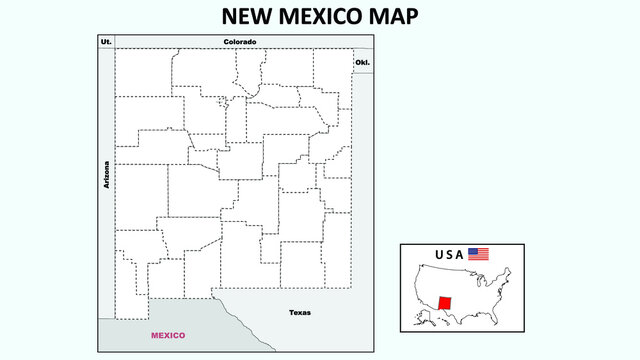 New Mexico Map. Political map of New Mexico with boundaries in Outline.
