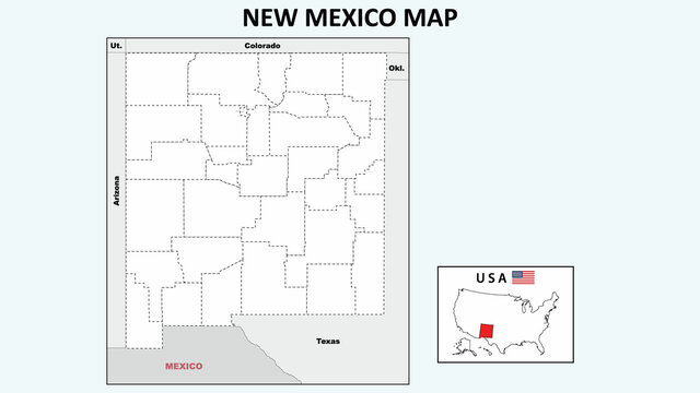 New Mexico Map. Political map of New Mexico with boundaries in Outline.