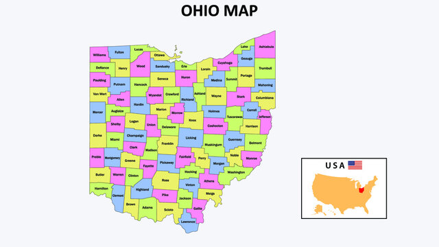 Ohio Map. District map of Ohio in District map of Ohio in color with capital.