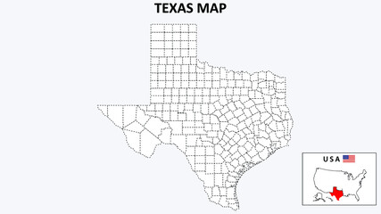 Texas Map. Political map of Texas with boundaries in Outline.