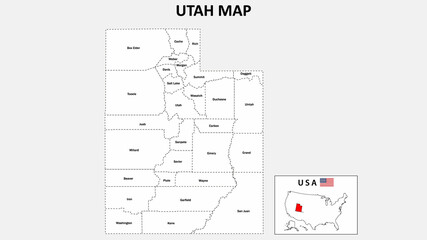 Utah Map. State and district map of Utah. Administrative map of Utah with district and capital in white color.