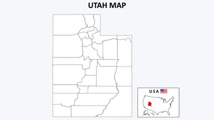 Utah Map. State and district map of Utah. Political map of Utah with outline and black and white design.