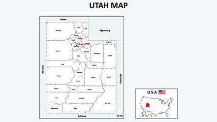 Utah Map. Political map of Utah with boundaries in white color.