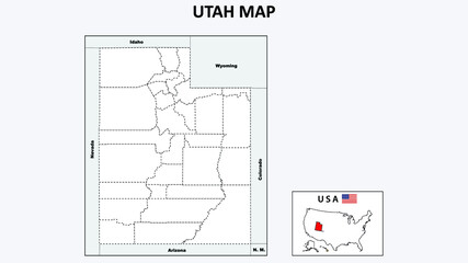 Utah Map. Political map of Utah with boundaries in Outline.