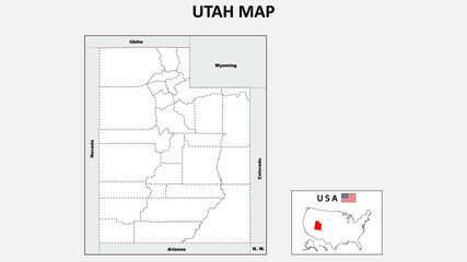 Utah Map. Political map of Utah with boundaries in Outline.