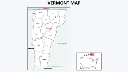Vermont Map. Political map of Vermont with boundaries in white color.