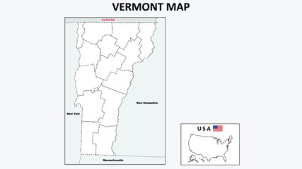 Vermont Map. Political map of Vermont with boundaries in Outline.