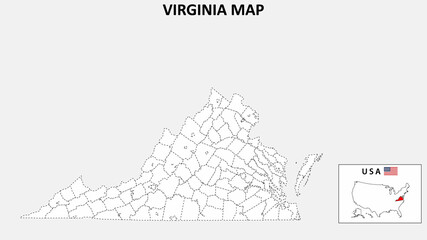 Virginia Map. State and district map of Virginia. Political map of Virginia with outline and black...