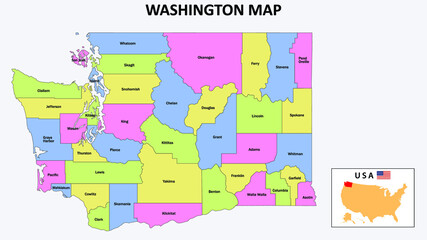 Naklejka premium Washington Map. District map of Washington in District map of Washington with color with capital.
