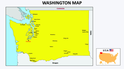 Washington Map. State and district map of Washington. Political map of Washington with the major district