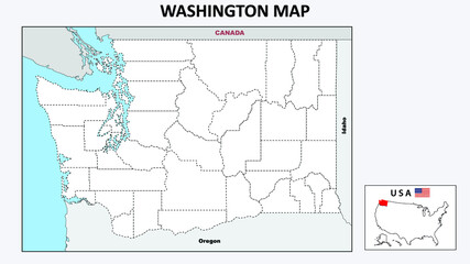 Fototapeta na wymiar Washington Map. Political map of Washington with boundaries in Outline.