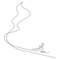 Alpine skier going downhill. Ski slope. Continuous line drawing. Vector illustration.