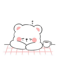 cute polar bear sleeping on the table cartoon doodle vector illustration