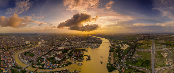 Hai Phong, Vietnam 2020 City skyline during sunset look from 300m heght