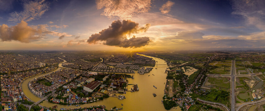 Hai Phong, Vietnam 2020 City skyline during sunset look from 300m heght