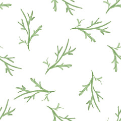 Seamless pattern with hand-drawn watercolor green branches without leaves on white. Organic, natural, freshness concept for textile, print, etc.