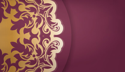 Baner of burgundy color with abstract gold pattern for design under logo or text