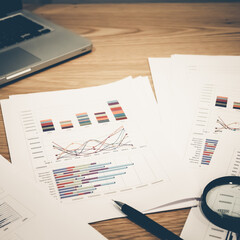 FINANCIAL SERVICE concept as concept. The charts and summary number shows about "Business statistics and Analytics value" for many market as Forex, Commodities, Equities, Fixed Income Markets.	
