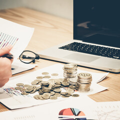 FINANCIAL SERVICE concept as concept. The charts and summary number shows about "Business statistics and Analytics value" for many market as Forex, Commodities, Equities, Fixed Income Markets.	
