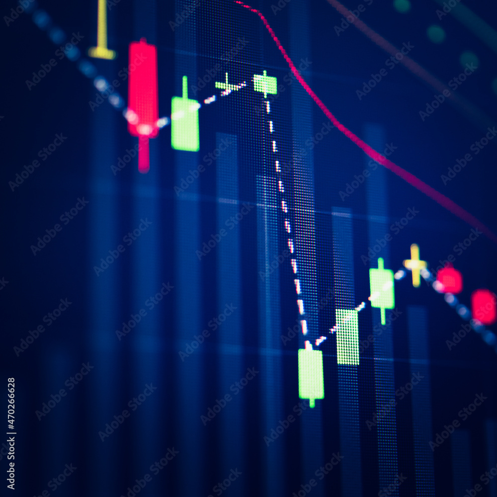 Poster fundamental and technical analysis for professional technical trading as concept. digital graph of f