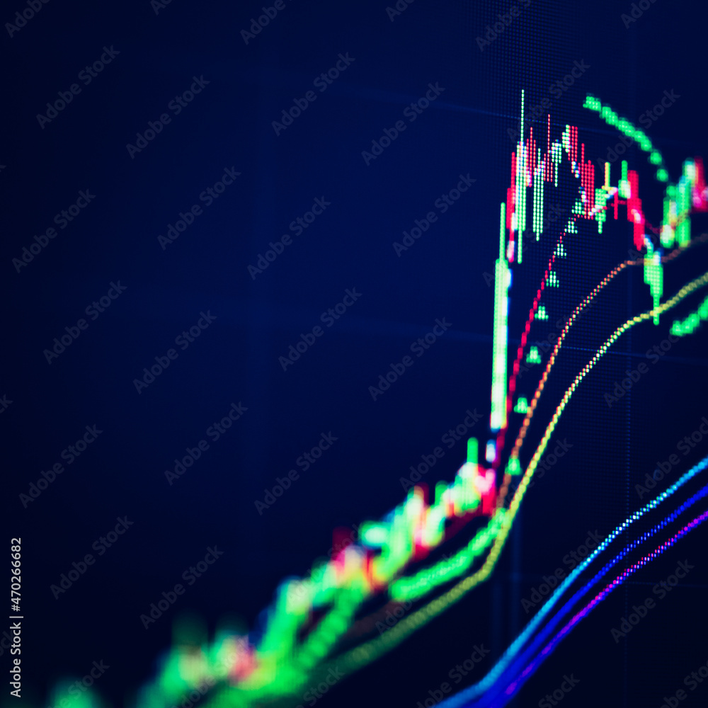 Poster fundamental and technical analysis for professional technical trading as concept. digital graph of f