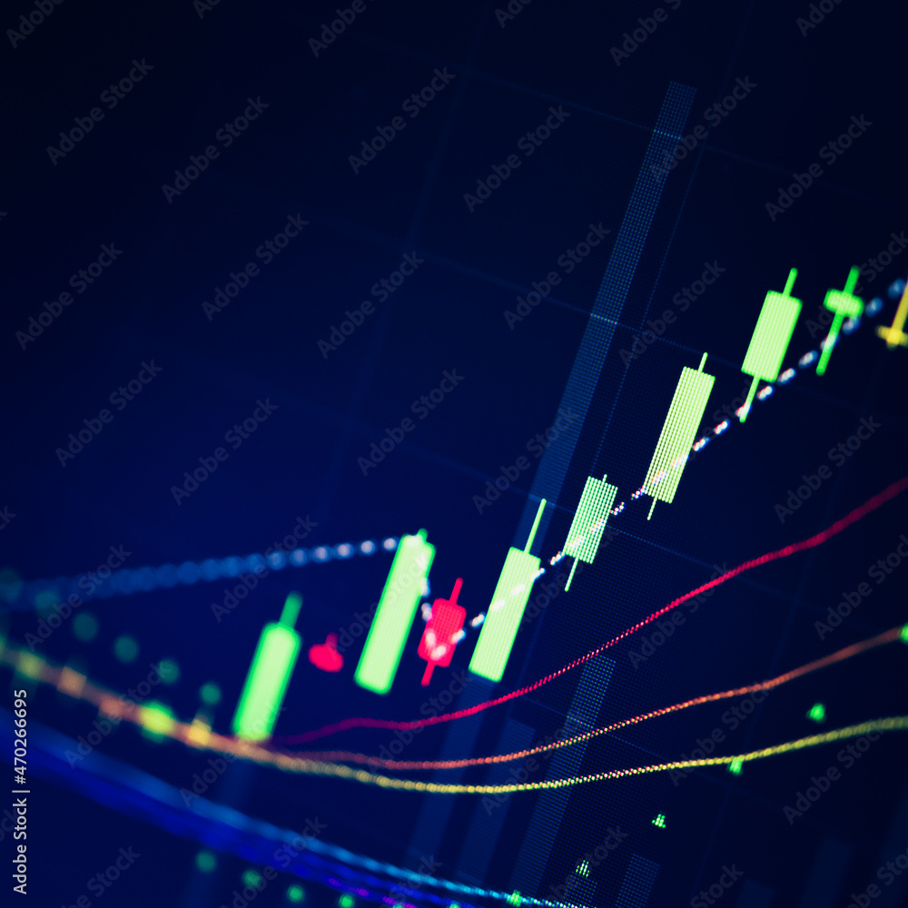 Poster fundamental and technical analysis for professional technical trading as concept. digital graph of f