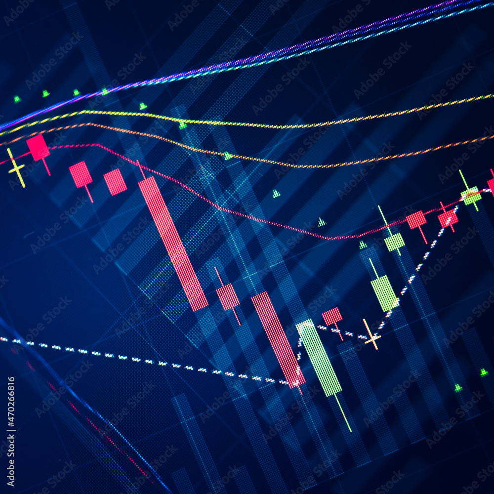 Poster fundamental and technical analysis for professional technical trading as concept. digital graph of f
