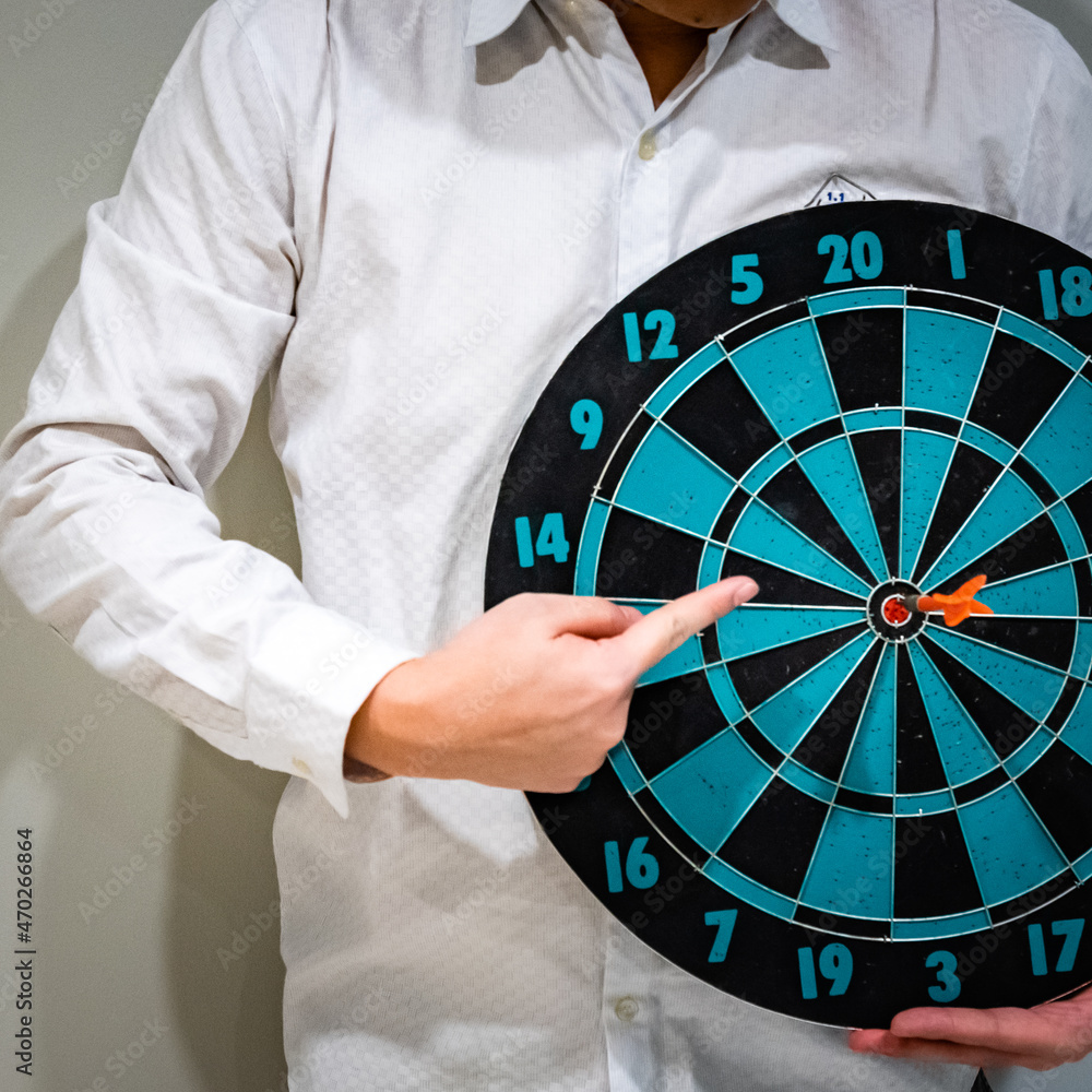 Poster bullseye is a target of business. dart is an opportunity and dartboard is the target and goal. so bo