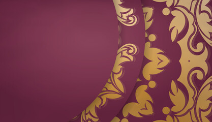 Baner of burgundy color with mandala gold pattern and place for logo or text