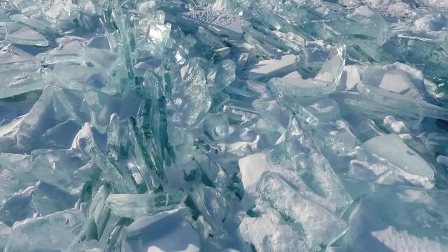 Lake Baikal. Frozen ice floes. Ice hummocks. Olkhon Island. Buryatia