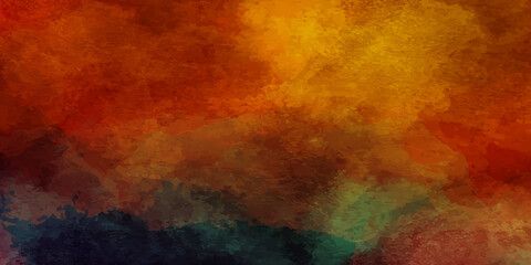 Abstract dark orange green watercolor grunge digital paint background illustration for design. Red orange and yelllow background with watercolor and grunge texture design, colorful textured paper.