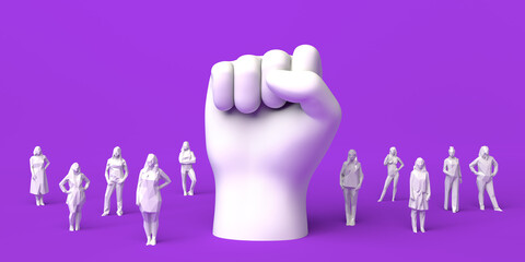 Clenched fist as a symbol of feminist struggle and women. Day for the Elimination of Violence against Women. November 25. Feminism. 3d illustration. International Women's Day. March 8.