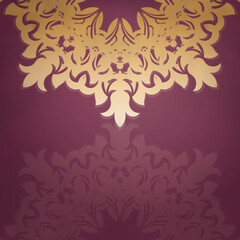 Fototapeta na wymiar Brochure in burgundy color with vintage gold ornamentation is ready to print.