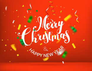 Merry Christmas Happy New Year Greeting Card With Confetti
