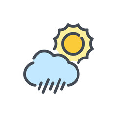 Sun and cloud with rain color line icon. Weather and Climate vector outline colorful sign.