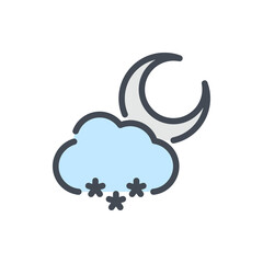 Moon crescent and cloud with snow color line icon. Weather and Climate vector outline colorful sign.