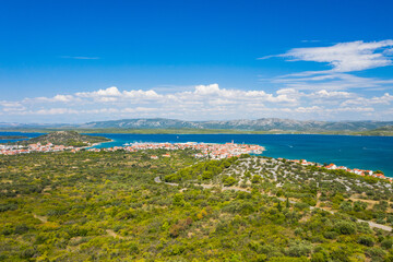 Fototapeta na wymiar Aerial view od town of Betina on the island of Murter, Dalmatia, Croatia