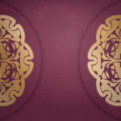Brochure template burgundy with Indian gold pattern for your brand.