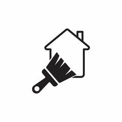 Repair house icon. Black house icon with brush symbo